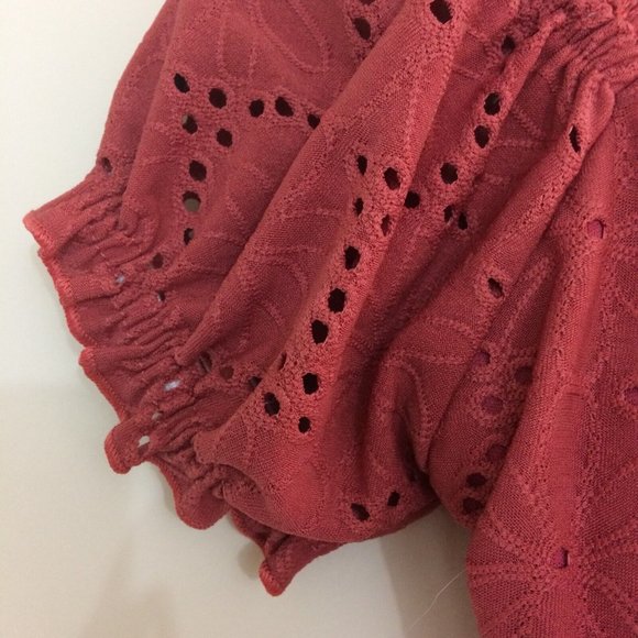 Kari Dash Renaissance Blouse Crop Floral Top Eyelet Peasant Cottagecore Festival - Picture 4 of 10